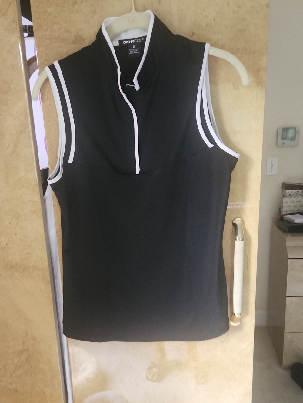 Like New - DKNY Golf Women's Black Sleeveless Polo Tank with White Trim